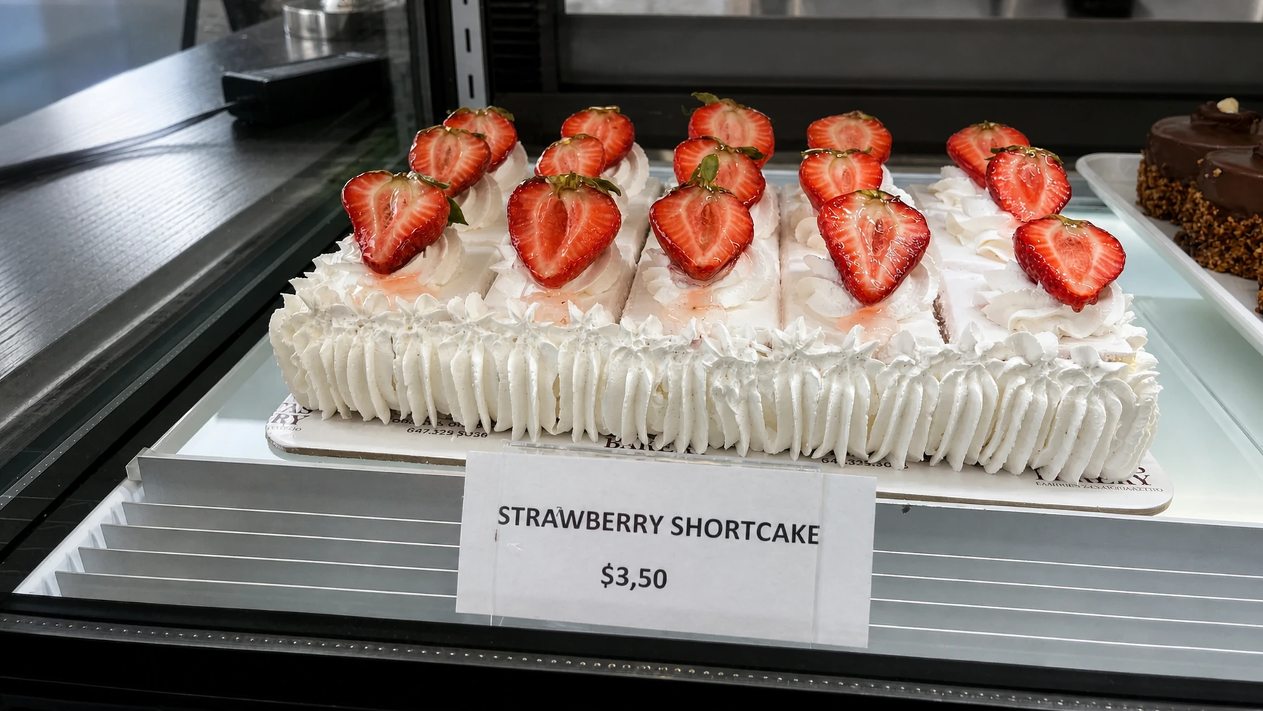 Strawberry shortcake slices topped with fresh strawberries