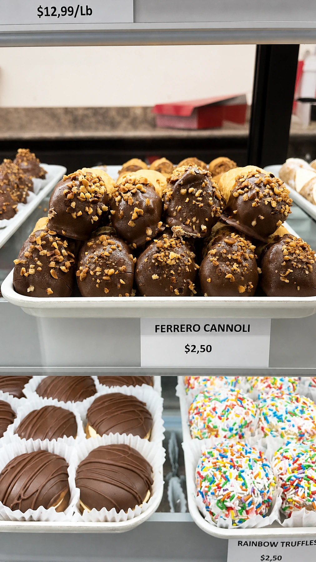 Ferrero cannoli topped with chopped nuts