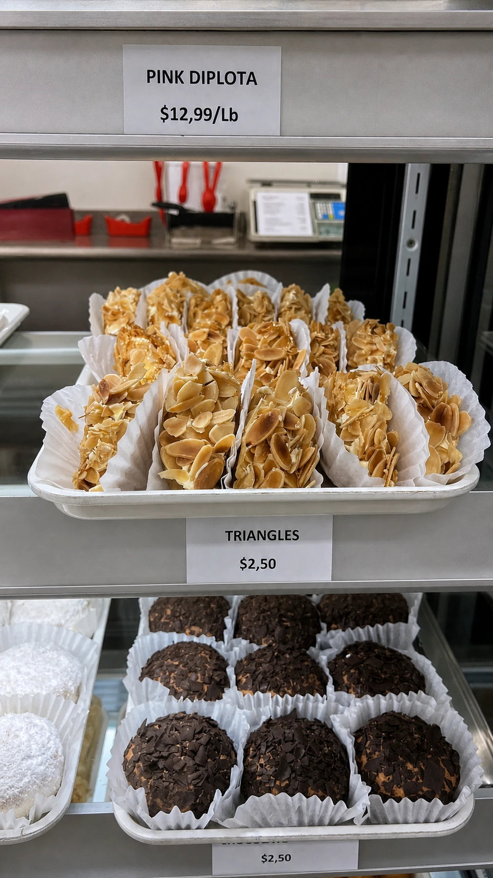 Almond triangle pastries in the display