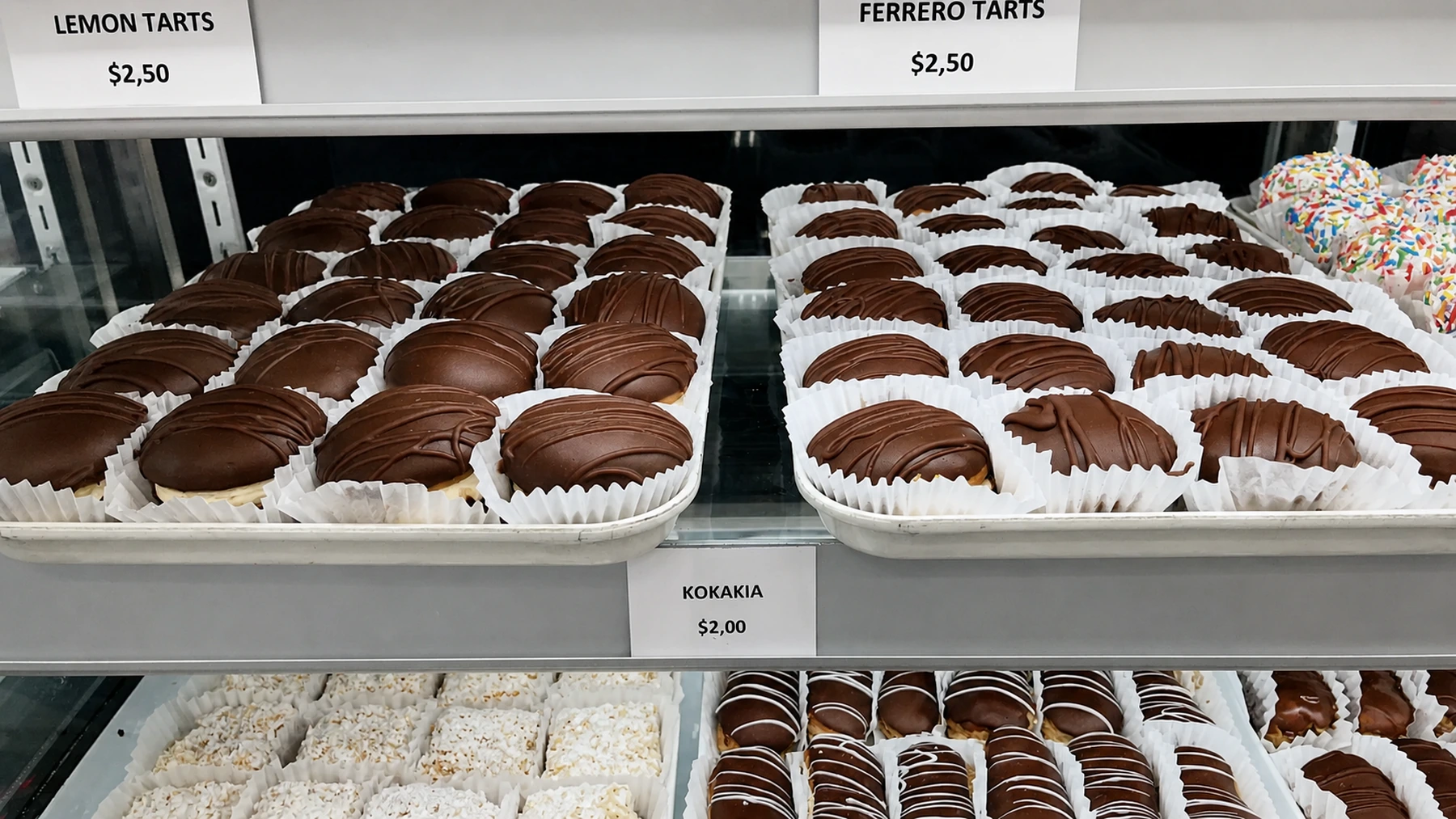 An assortment of chocolate-covered pastries