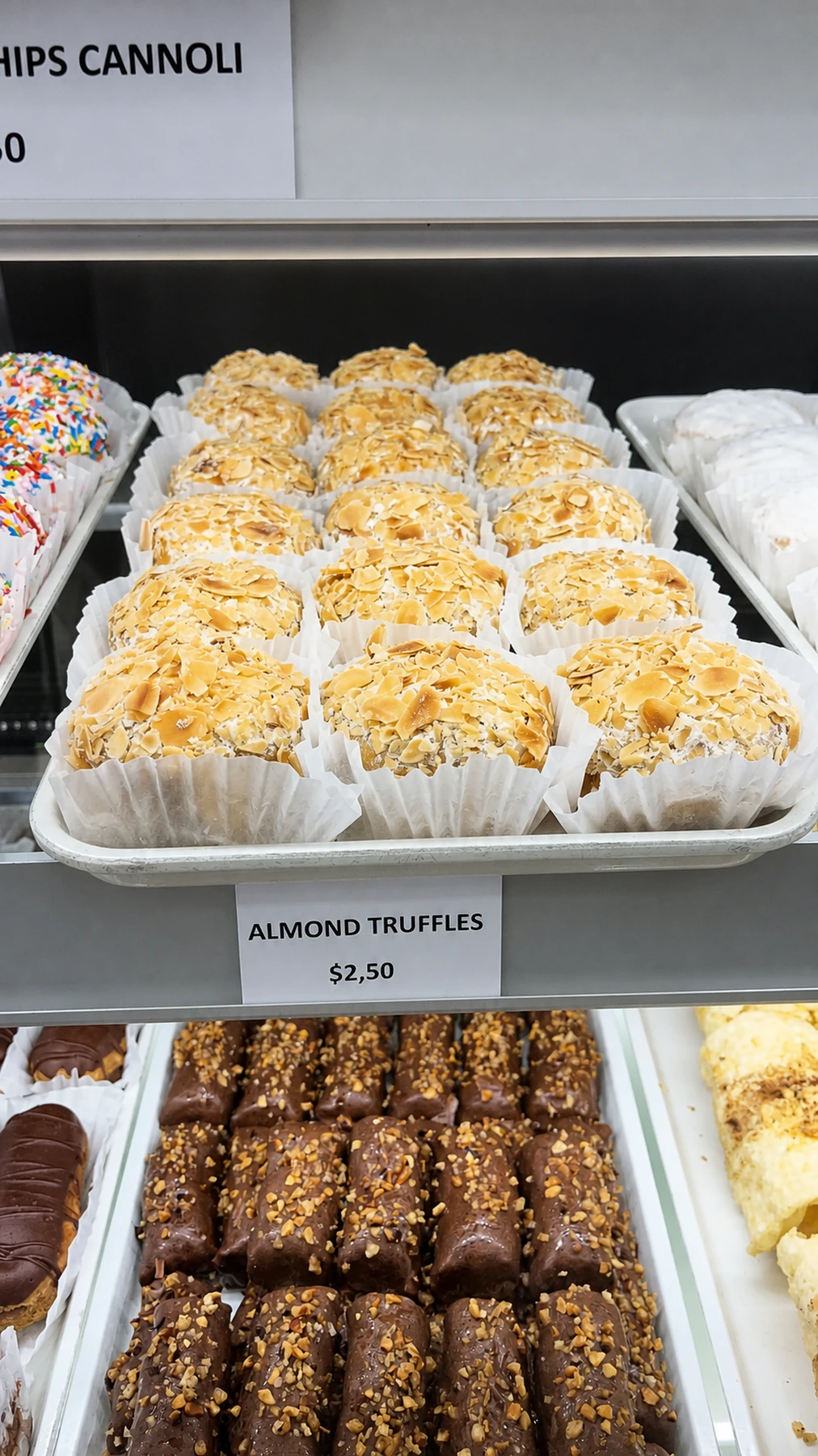 Almond truffles arranged in rows