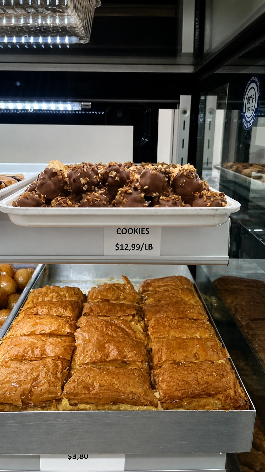 Chocolate eclairs arranged in rows