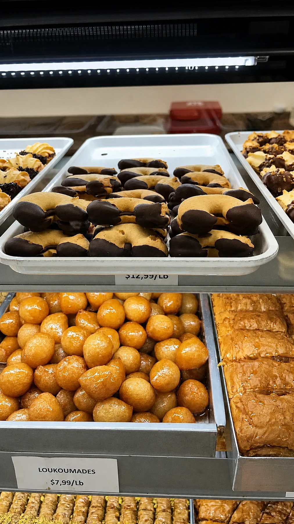 Cookies and Greek desserts in the bakery case
