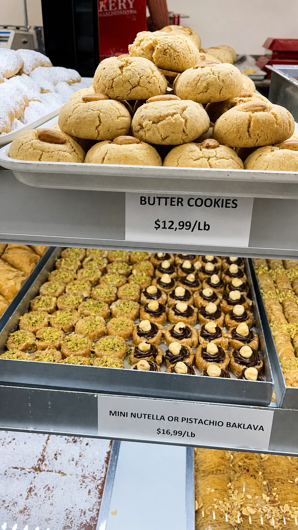 Greek cookies and small pastries in the bakery case